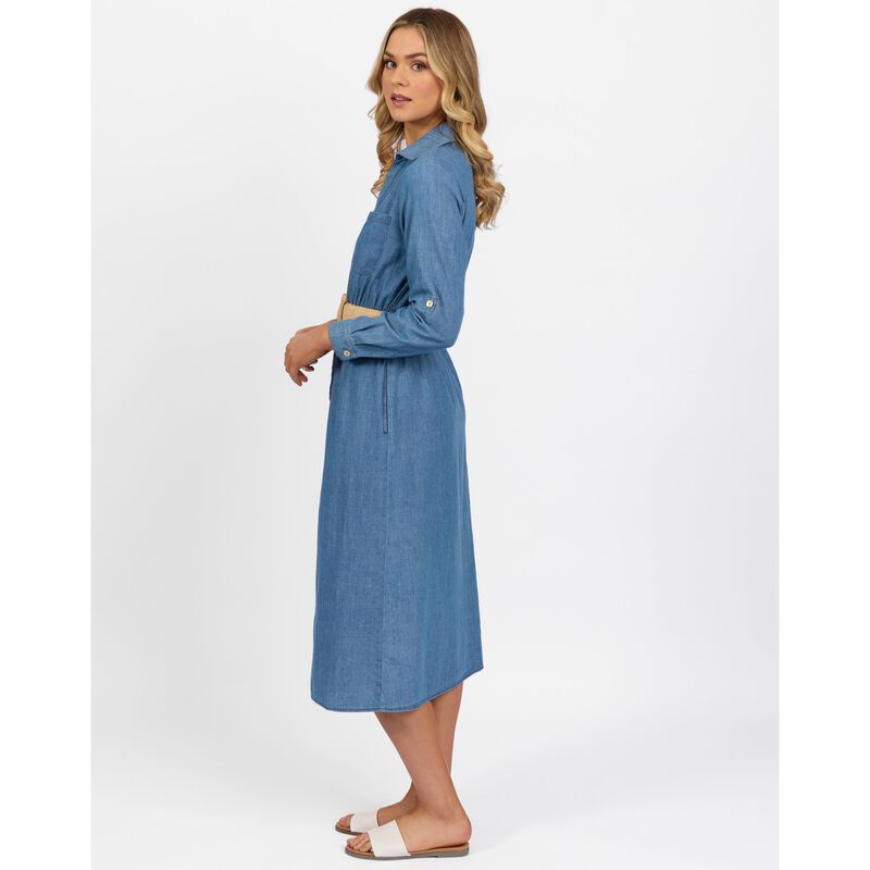 Vassalli Long Sleeve Shirt Dress With Sleeve Tab And Belt image number 2